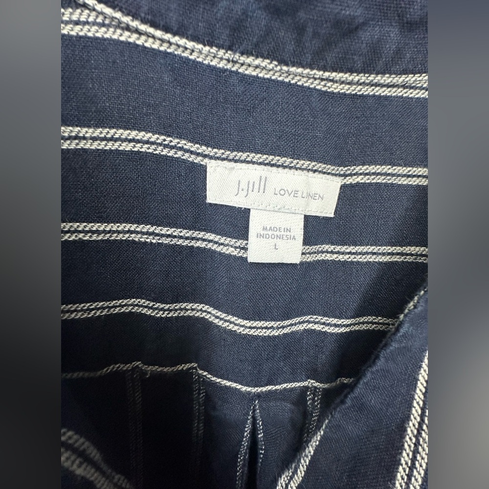 J. Jill Love Linen Navy and White Button Up Linen Relaxed lLinen Dress Sz Large - Picture 9 of 17